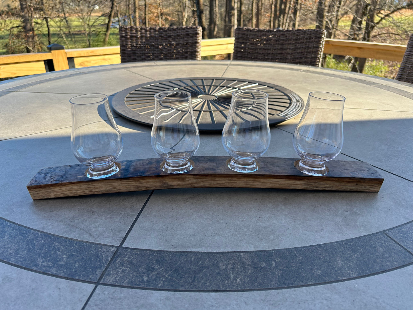 Bourbon barrel tasting flights with 4 official glencairn tasting glasses